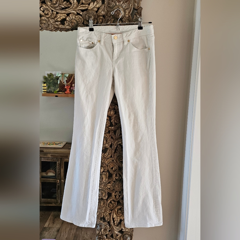 Tory Burch ~ Classic Tory Boot ~ White Jeans Size 28 Long Classy Pants Denim